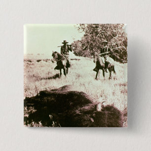American Bison Hunters (b/w photo) 2 Inch Square Button