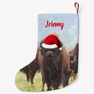 American Bison in Santa Hat   Small Christmas Stoc Small Christmas Stocking