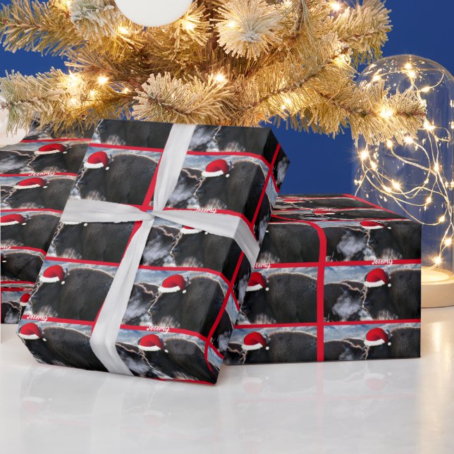 American Bison in Santa Hat    Wrapping Paper (Holidays)