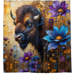 American Bison in textured Flower portrait