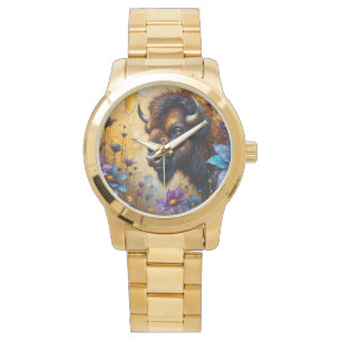 American Bison in textured Flower portrait Watch