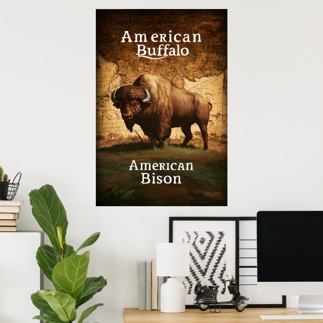 American Bison on a Map Poster (Home Office)
