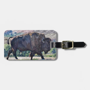 American Bison Roaming in Grassland Setting Luggage Tag