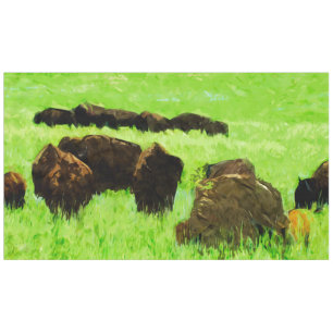 American Bison With Young Abstract Impressionism Tablecloth
