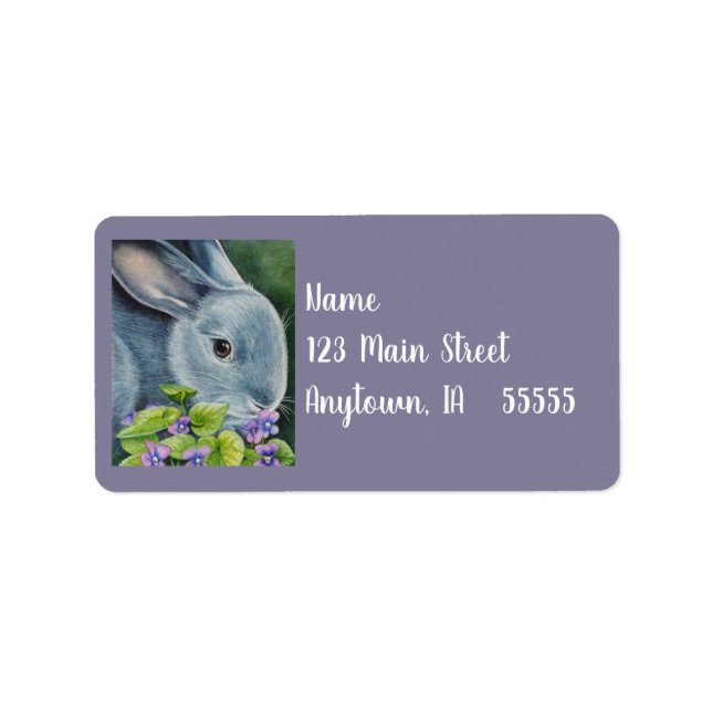 American Blue Rabbit in Violets Watercolor Art Label (Front)