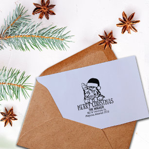 American Bobtail Cat Return Address Christmas  Rubber Stamp