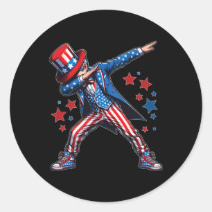 American Boy Dabbing Patriotic 4th Of July Kids Classic Round Sticker