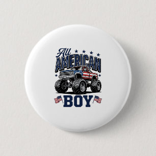 American Boy Monster Truck Vintage Patriotic Shirt 2 Inch Round Button