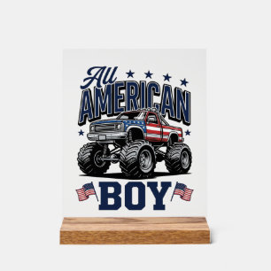 American Boy Monster Truck Vintage Patriotic Shirt Acrylic Sign