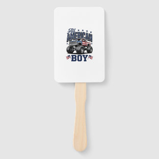 American Boy Monster Truck Vintage Patriotic Shirt Hand Fan