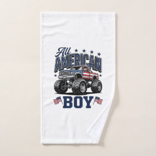 American Boy Monster Truck Vintage Patriotic Shirt Hand Towel
