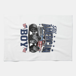 American Boy Monster Truck Vintage Patriotic Shirt Kitchen Towel
