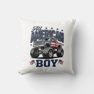 American Boy Monster Truck Vintage Patriotic Shirt Throw Pillow