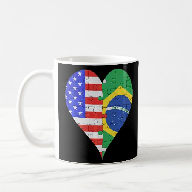 American Brazilian Flag Heart  Coffee Mug (Left)