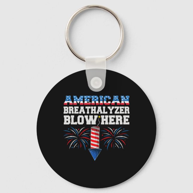 American Breathalyzer Blow Here 4th Of July Funny  Keychain (Front)