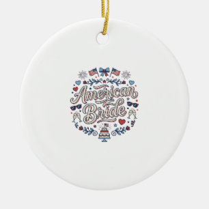 American Bride Patriotic Wedding Vector Design_1 Ceramic Ornament