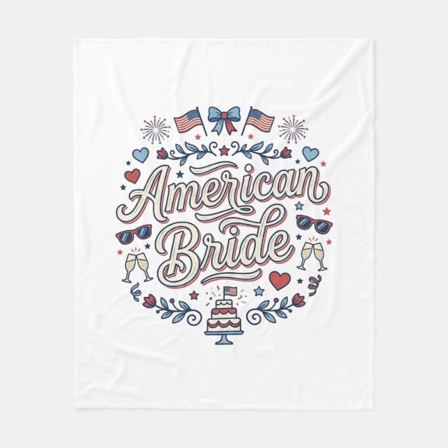 American Bride Patriotic Wedding Vector Design_1 Fleece Blanket (Front)