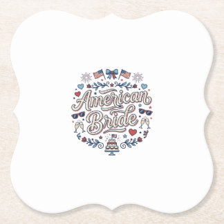 American Bride Patriotic Wedding Vector Design_1 Paper Coaster
