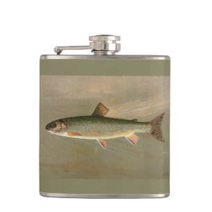 American Brook Trout Fish Vintage Illustration Hip Flask