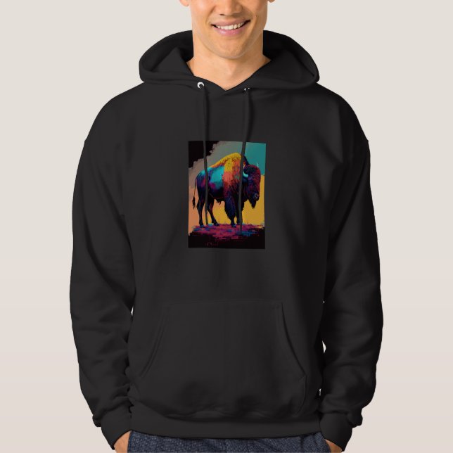 American Buffalo Animal Pop Bison Grilling  1 Hoodie (Front)