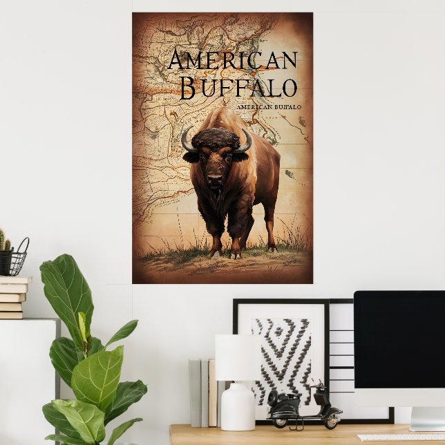 American Buffalo On A Map Poster (Home Office)