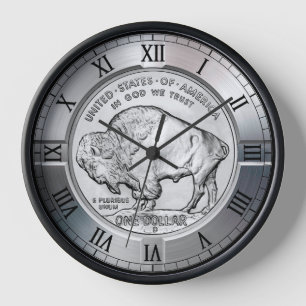 American Buffalo Silver Dollar Commemorative Coin  Clock