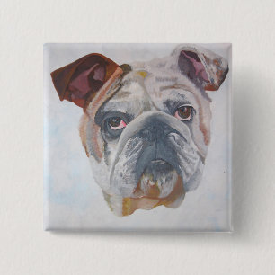 American Bulldog Artistic Pet Portrait 2 Inch Square Button