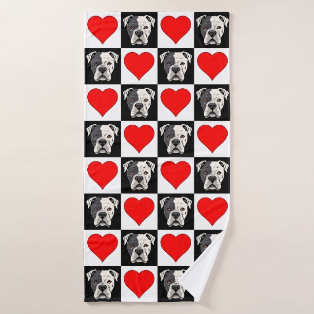 American Bulldog Cute Puppy Dog Lover Chequered Bath Towel (Bath Towel)