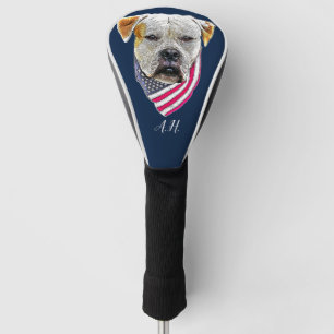 American Bulldog dog monogrammed golf head cover