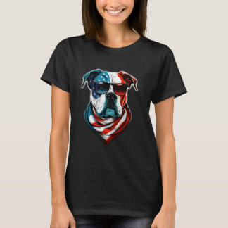American Bulldog Dog Red White Blue American Flag T-Shirt