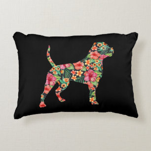 American Bulldog Flower Dog Silhouette Floral Gift Accent Pillow