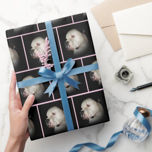 American Bulldog On Black Wrapping Paper