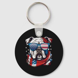 American Bulldog Patriotic 4th Of July Dog Lovers Keychain