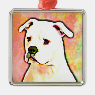 American Bulldog Pop Art Portrait Metal Ornament