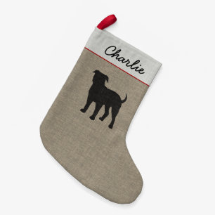American Bulldog Silhouette with Custom Text Small Christmas Stocking