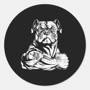 American Bully Biceps Tattoo Pet - Dog Breed I Lov Classic Round Sticker