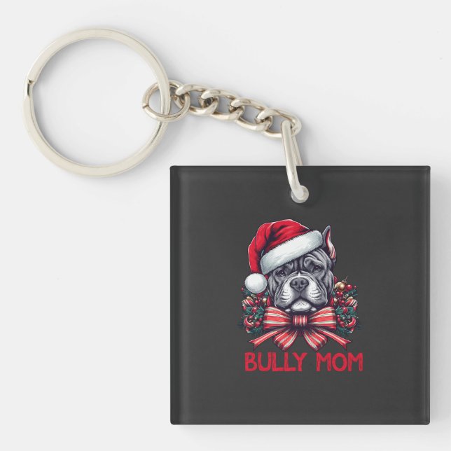 American Bully Dog Mom Christmas Dog Lover gift Keychain (Front)