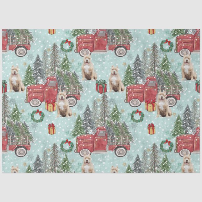 American bully dog Red Christmas Truck Festive Tissue Paper (Front)