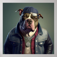 American Bully Hipster Dog Poster