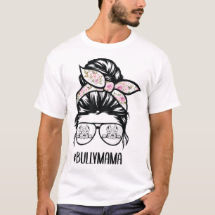 American Bully Mom messy bun hair glasses, Bully m T-Shirt