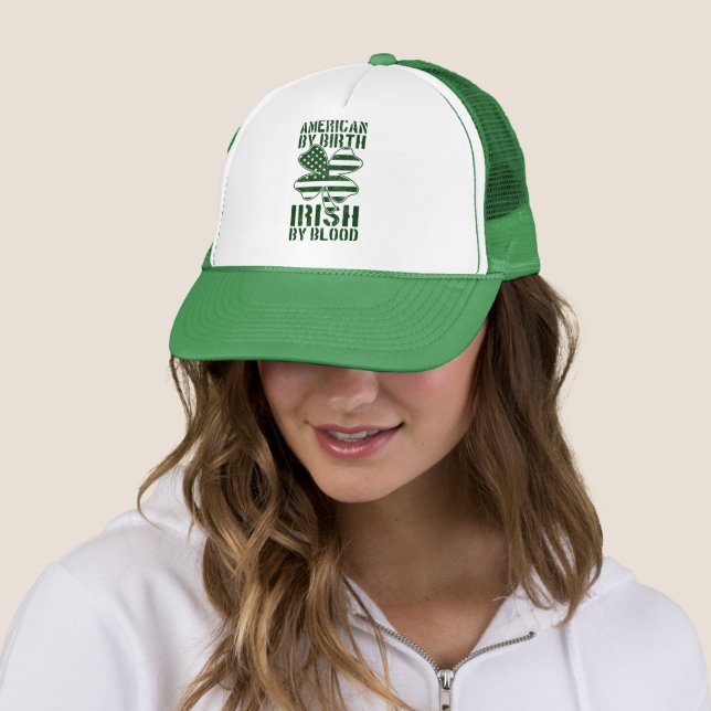 American By Birth Irish By Blood Irish US Flag  Trucker Hat (In Situ)