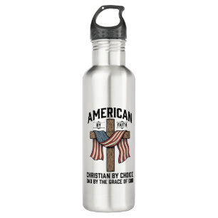 American by Faith Christian Dad Patriotic Cross Sh 710 Ml Water Bottle