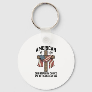 American by Faith Christian Dad Patriotic Cross Sh Keychain