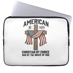 American by Faith Christian Dad Patriotic Cross Sh Laptop Sleeve
