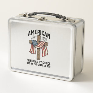 American by Faith Christian Dad Patriotic Cross Sh Metal Lunch Box
