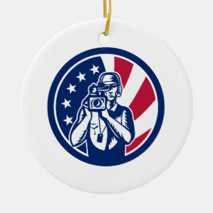 American Cameraman USA Flag Icon Ceramic Ornament