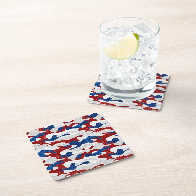 American Camo July 4th Glitter Square Paper Coaster (Insitu)
