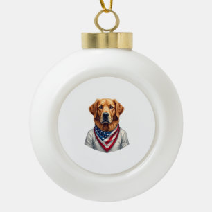American Canine Golden Retriever Vintage Tee Ceramic Ball Christmas Ornament