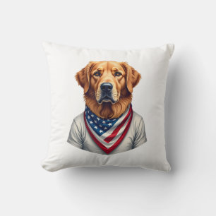 American Canine Golden Retriever Vintage Tee Throw Pillow