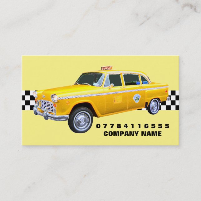 American Cartoon Style Yellow Taxi Cab And Strip Business Card (Front)